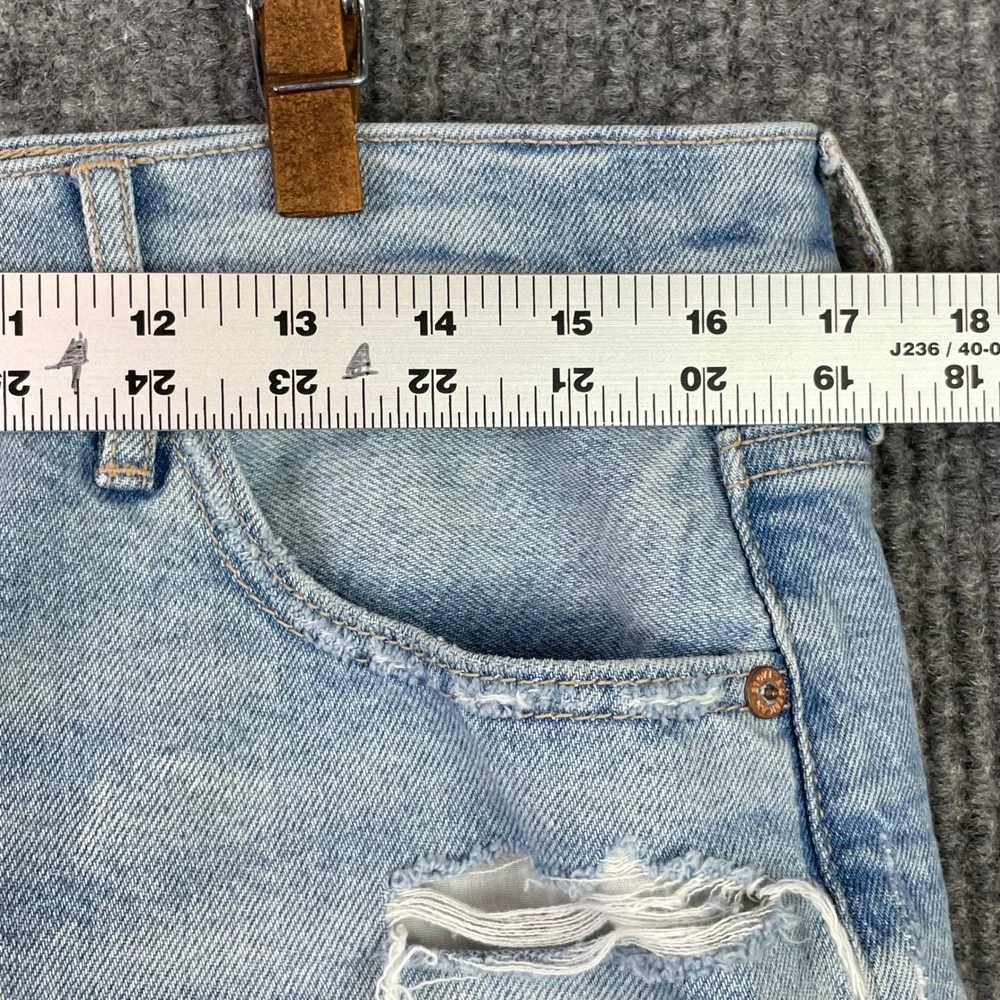 American Eagle Perfect Bermuda Shorts Womens 10 Blue Strigid Distressed Raw Hem